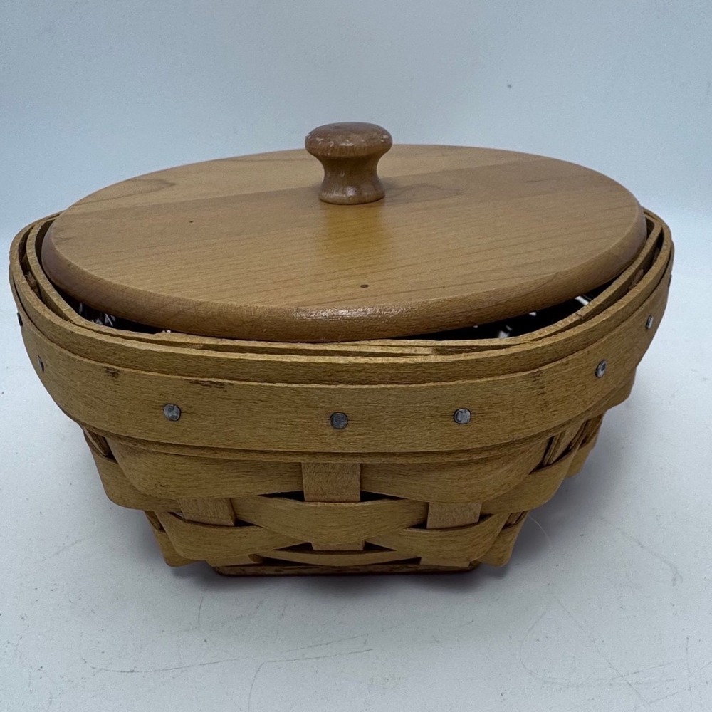Longaberger Hexagon Basket‎ with Wood Lid and Plastic Protector Dresden Ohio USA